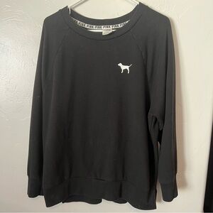 PINK Victoria's Secret Womens Sweatshirt M Black Dog Olive Branch Crew Neck